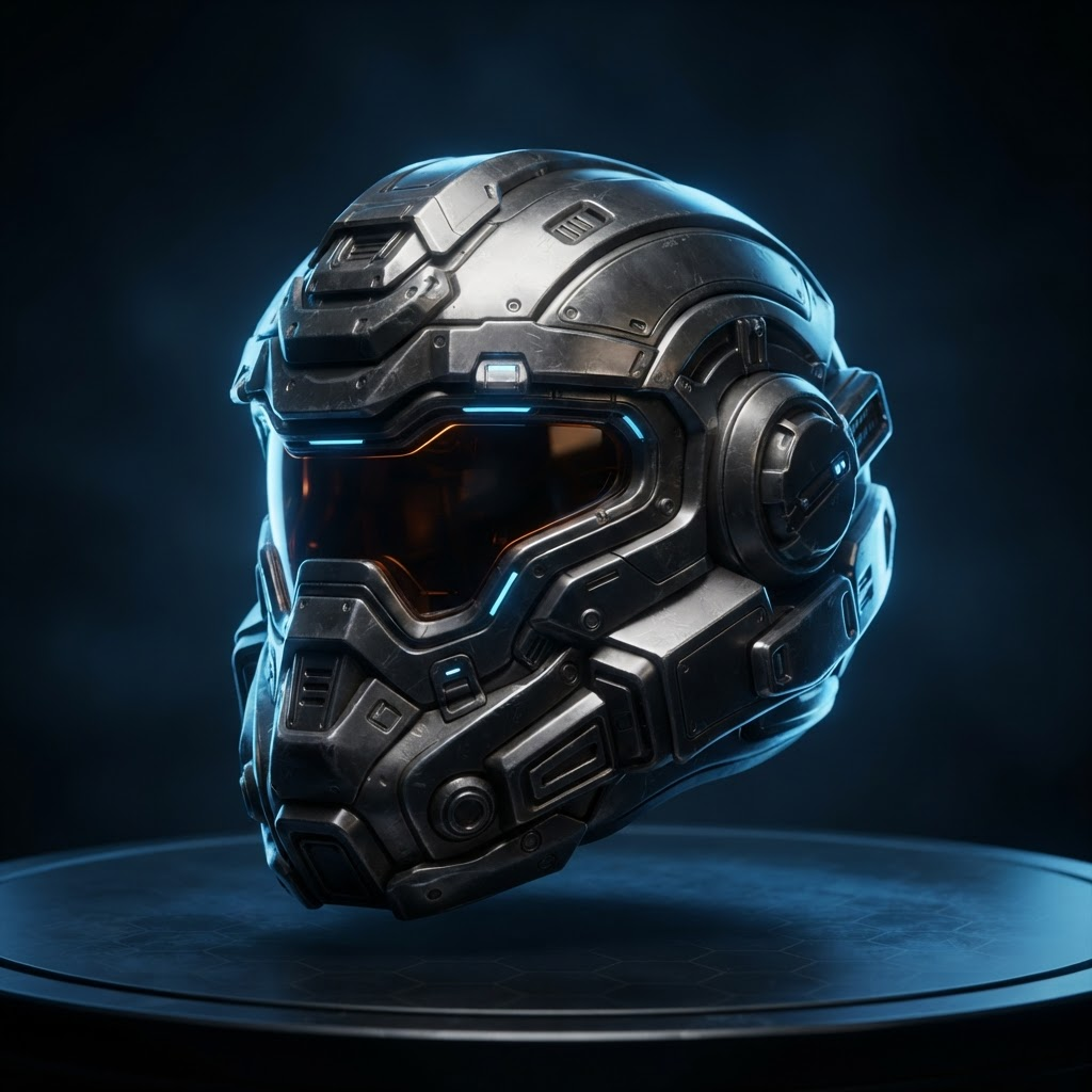 3D model of a futuristic sci-fi helmet